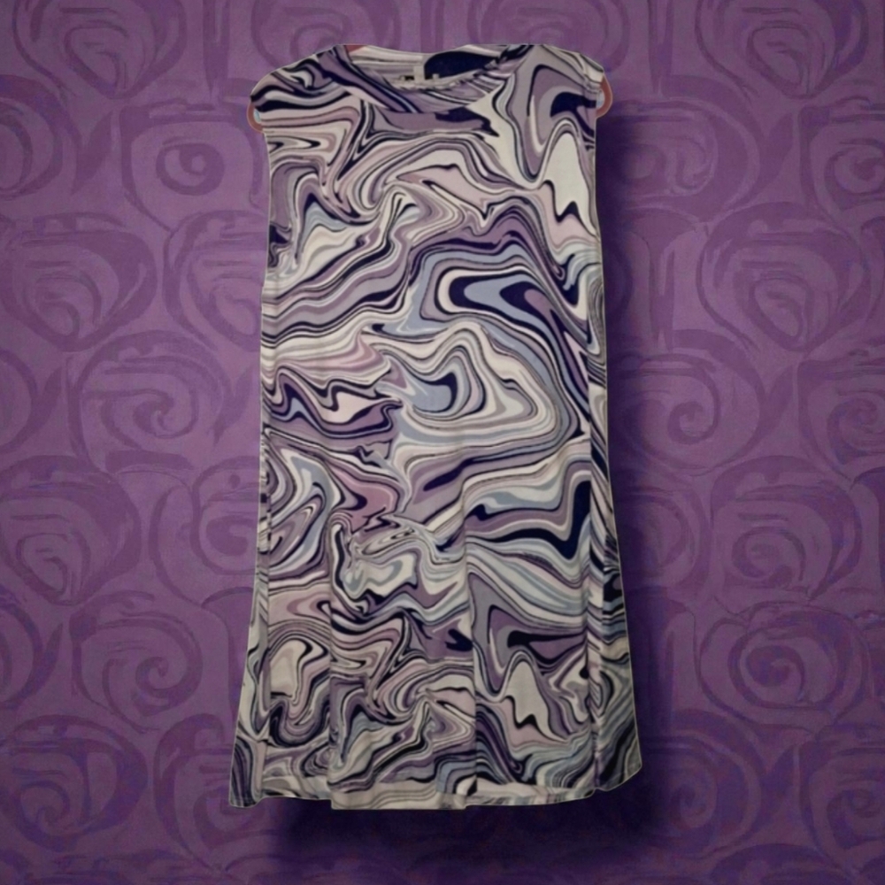 White Birch Sleeveless Dress Size 3X Purple/White Marble Print